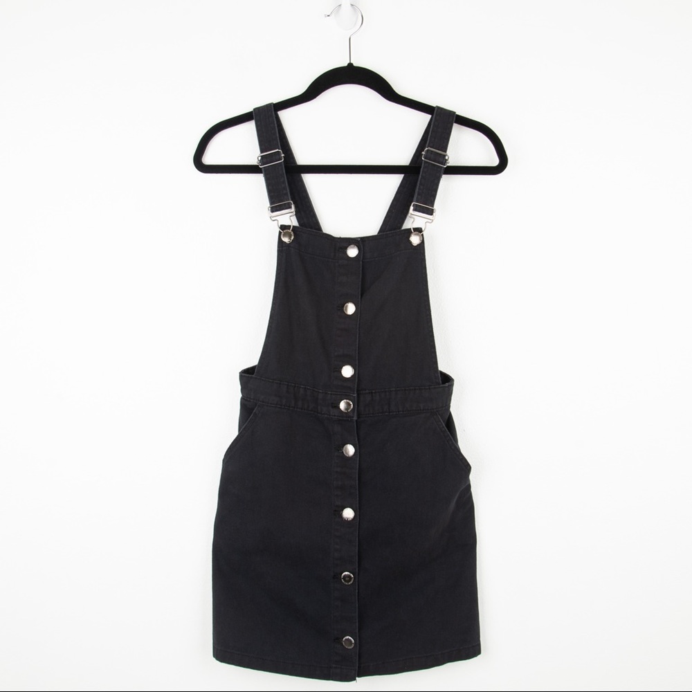 Divided 90s Style Black Overall Button Down Mini Dress